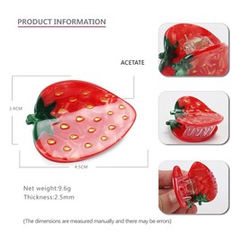 WeddHuis Summer Hair Clips, Cute Strawberry Hair Claw Clips, Small Cellulose Acetate Hair Clips for Women, Lightweight and Colourful (Red)