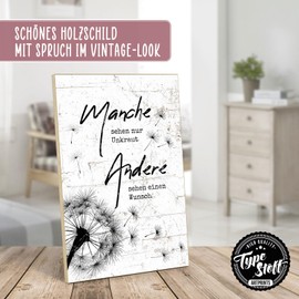 TypeStoff Holzschild mit Spruch – Wunsch – im Vintage-Look mit Zitat als Geschenk und Dekoration zum Thema Pusteblume und Träumen - HS-00989