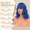 FESHFEN Bob Wig with Bangs, Dark Blue Shoulder Length Wavy