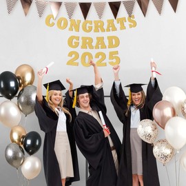 RVEAFA Graduation Party Decorations Class of 2025 Wooden Sign with Gold Painted Cutout Wooden Congrats Grad 2025 Letters 2025 Graduation Banner Sign for Backdrop Wall Photo Prop 02