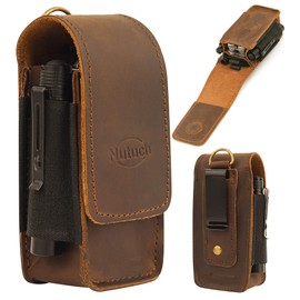 NUTUCH Leather EDC Multitool Sheath with Flip Closure | Leather EDC Belt Organizer | Flashlight Holster | Heavy Duty Multitool Organizer | Flashlight, Pen, Keychain Clip Ideal Gift for Men