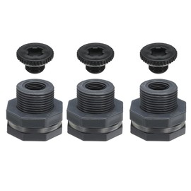 PATIKIL PVC Bulkhead Fitting with Plug G 1/2, 3pcs Double Threaded Bulkhead Water Tank Connector with PVC Seal Gasket for Rain Bucket, Sinks, Aquariums, Grey