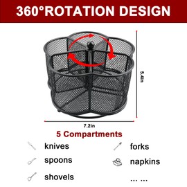 Business King 360° Rotating Silverware Utensil Caddy Holder - 5 Compartment Whirling Utensil Holder Kitchen Countertop Organizer for Spoon Fork Flatware Storage for Home or Outdoor Picnic Camping