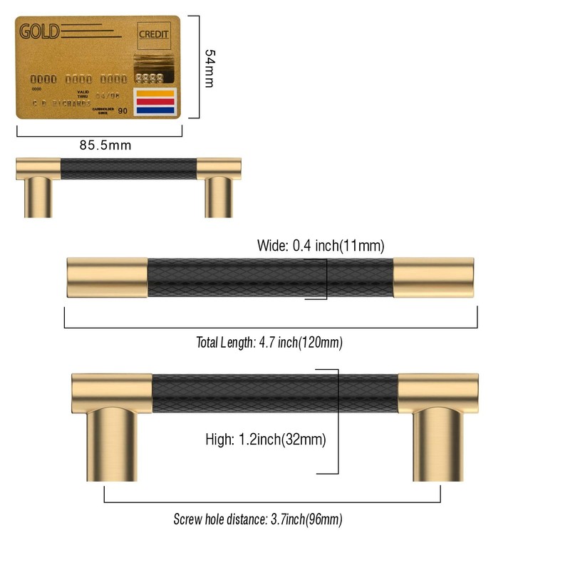 Amerdeco 10 Pack Matte Black and Gold Knurled Cabinet Pulls