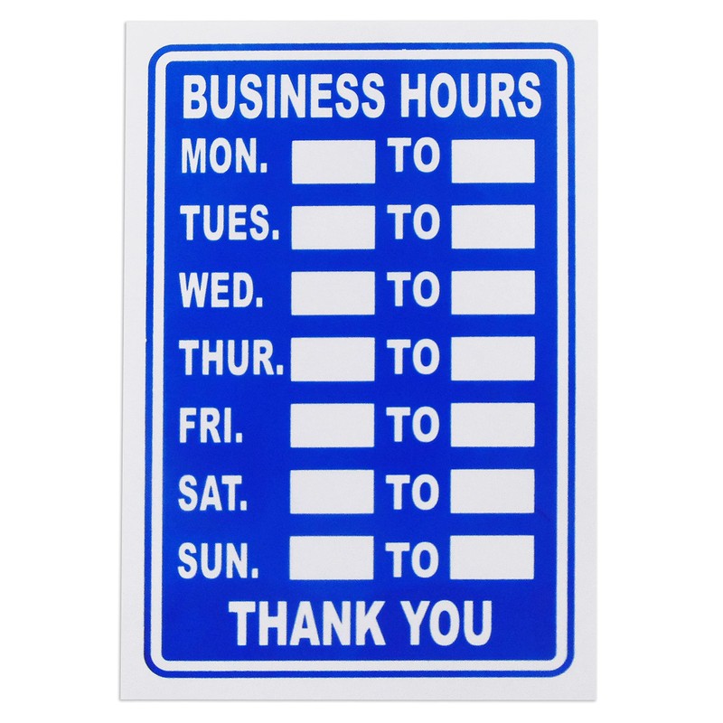 3 x Business Hours Sign Blue High Contrast Opening Closing