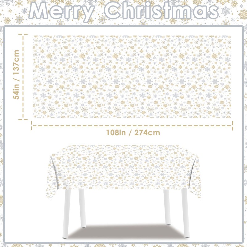 HNH Christmas White Table Covers Disposable Snowflake Tablecloths 2 Pieces