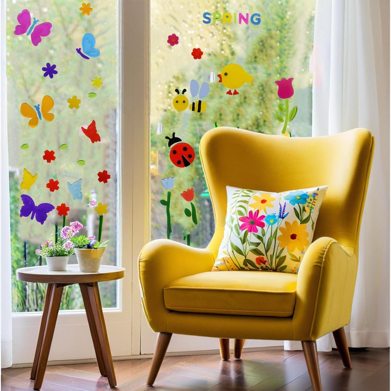 4Pcs Spring Gel Window Clings Decorations, Elastic Spring Window Gel