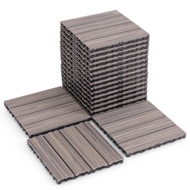 Giantex Interlocking Deck Tiles 18 Pack - 12" x 12" Weatherproof Composite Outdoor Flooring Covering, 18 sq.ft Patio Decking Boards for Balcony, Poolside, Backyard, Garden, Pathway (Rustic Gray)