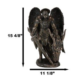 Large Archangel Saint Michael Holding Satan Dragon Lucifer Head Statue 15.5"H