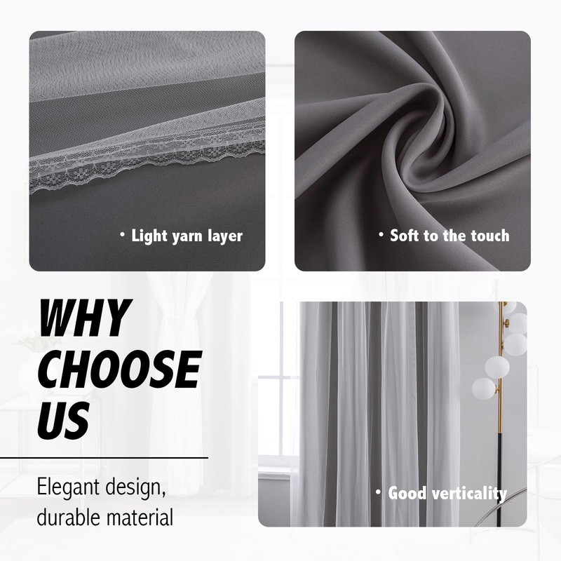 Anytime Home Curtains Blackout and Sheer Layered Solid Window Curtain