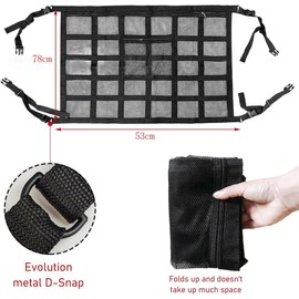 Ronluuu Car Ceiling Cargo Net Pocket, 78cm×53cm Strengthen Load-Bearing and Droop Less Mesh Organizer, Double-Layer Adjustable Buckle Roof Cargo Net for Long Travel Road Trip