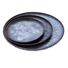 3 piezas redondas de hierro galvanizado clásico con ribete de color óxido, decoración del hogar, bandejas únicas para mayordomo de frutas para cocina, mesa de comedor, accesorios de boda y fiesta