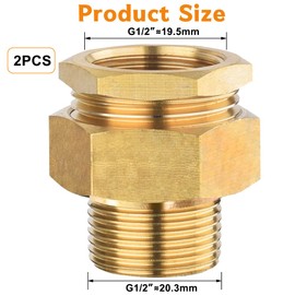 Pack of 2 Brass Screw Connection 1/2 Inch, 1/2 Inch Male Thread/Female Brass Thread Fittings, Movable Screw Connection Passage G1/2, Screw Connection with Seal, DN15 Pipe Fitting for Circulation Pump