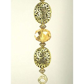 Gold Swirl Metal Cutout & Faceted Amber Lampwork Glass Ceiling Fan Pull /Light Pull