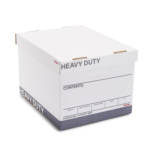Staples Heavy-Duty Storage Boxes, Top Tab, Stacking Strength 850 lb,