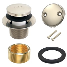 KBH Bathtub Drain Kit Tip Toe with Two Hole Overflow Faceplate,Bath Tub Drain Kit Fits 1-3/8 Inches Or 1-1/2 Inches Universal Fine/Coarse Thread Adapte Tub Drain Waste As Optional (Brushed Nickel)