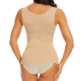 Joyshaper Shapewear Women's Undershirt Top Underbust Body Shaper Tank Tops Seamless Tummy Control Vests with Wide Straps Shaping Camisole Shirt, beige