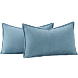 Madizz Set of 2 Simple Chenille Cushion Covers, Soft Decorative Cushion Covers for Sofa, Bedroom, Blue, 30 x 50 cm, Rectangular