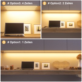 WOBANE LED Under-Unit Light with Switch, 4 x 50 cm, Under Cabinet Lighting Kitchen, Bright Warm White Kitchen Under-Unit Light, 12 V Light Strip for TV, Shelves, Cupboard, Showcases, Desk, 1200