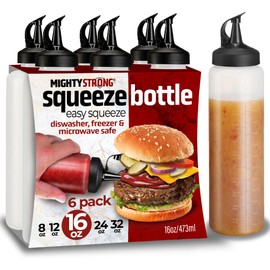 MIGHTY STRONG Mighty Strong 16oz Squeeze Bottles for Sauces - Leak Proof Snap Cap, Plastic Condiment Bottles, 6 Count