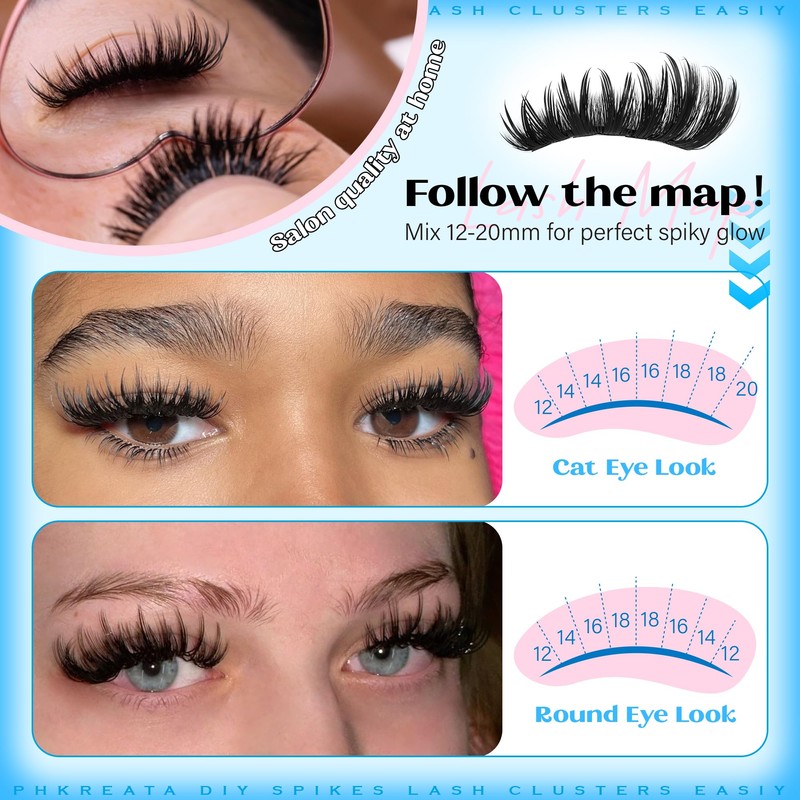 PHKERATA Lash Clusters Wispy Clusters Eyelash Extensions 12-20mm Fairy Eyelash