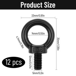 Pack of 12 M5 x 12 Stainless Steel Eye Bolts, Eye Screw, Round Ring Screw with Thread, Eyelet Nut, for Mounting and Hanging