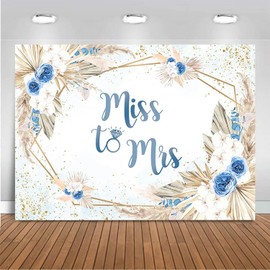 Mocsicka 7x5ft Miss to Mrs Backdrop Something Blue Bridal Shower Decorations for Wedding Party Boho Bride to Be Wedding Engagement Photography Background Supplies