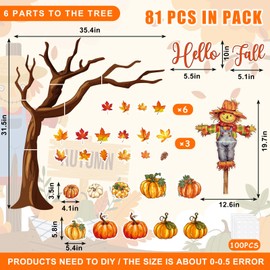 JarThenaAMCS 81Pcs Fall Thanksgiving Bulletin Board Decorations Scarecrow Maple Leaf Pumpkin Cutouts for School Home Wall Chalkboard Decor