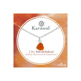 Bixorp Karneol Herz Halskette - Das Sakralchakra - Edelstein Chakra Anhänger Geschenk - 925 Silberne Halskette