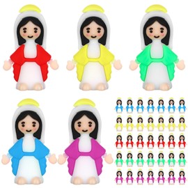 WWmily 30 Pcs Mini Virgin Mary Figurines Bulk Little Mother Mary Miniature Figures Doll Multicolored Religious Gifts for Sunday Easter Eggs Stuffers Baptism Favors