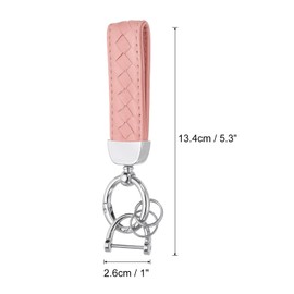 PATIKIL Leather Car Keychain, Genuine Key Chain Holder Universal Decorative 360 Degree Rotatable Key Fob with Silver Tone Anti-Lost D-Ring and Screwdriver for Men and Women, Light Pink