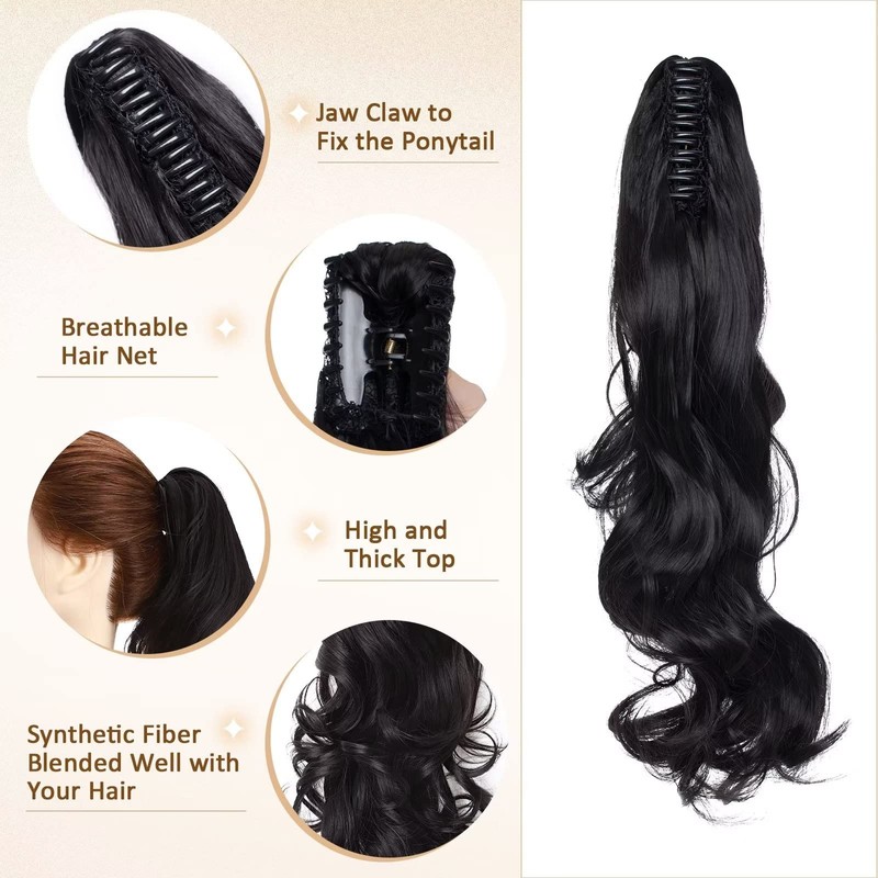 TESS Ponytail Clip Extensions, 45 cm Wavy Ponytail Hairpiece, #2A