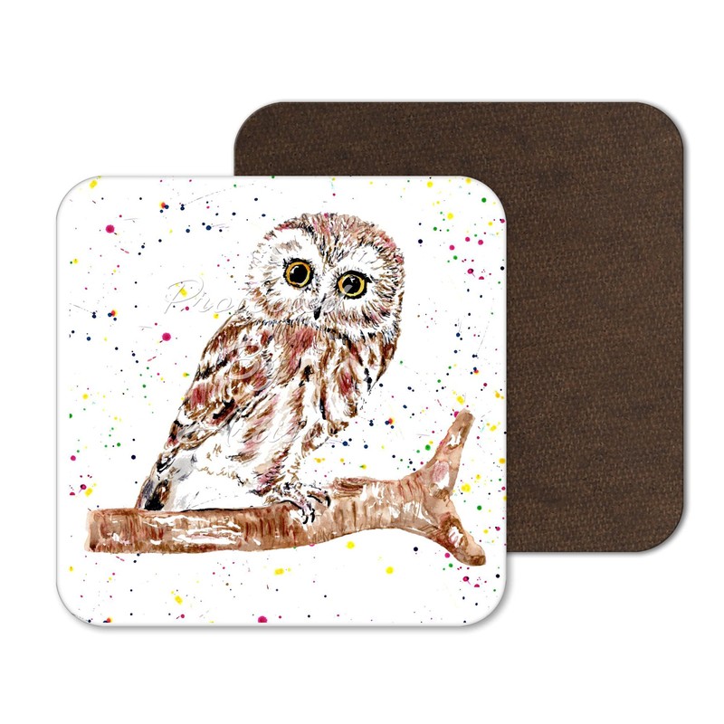 Coaster Owl British Wildlife Hand Painted Animals Coasters Watercolour Art