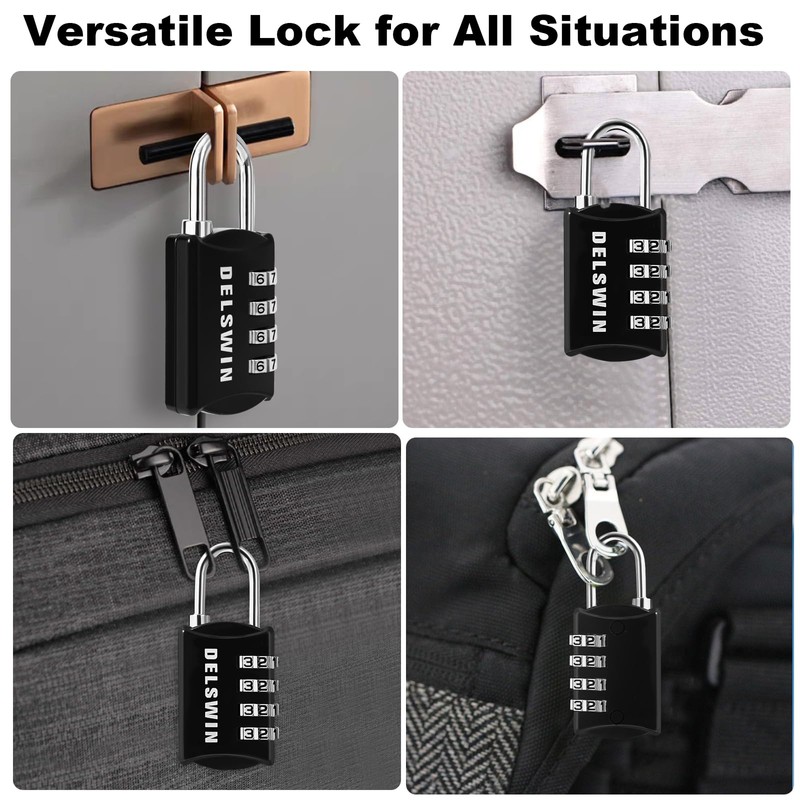 DELSWIN Combination-Padlock 4-Digit-Gym-Locker-Lock - 12 PCS Resettable Combo Lock for