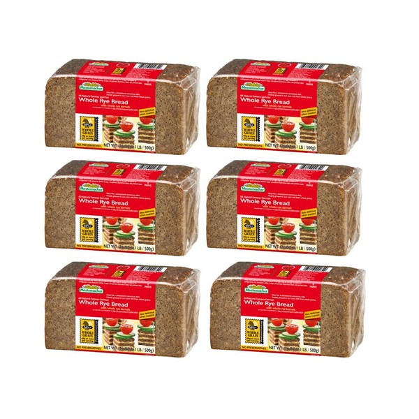 Mestemacher Whole Grain Bread (Whole Rye, 17.6 oz, pack of 6)