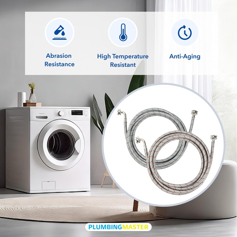 PLUMBINGMASTER 4FT Washing Machine Hoses,Burst Proof Water Supply Line with