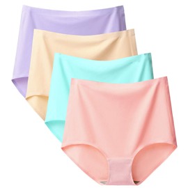 Women Silk Panties Breathable Smooth Underwear High Waist Tummy Control Briefs Comfortable Seamless Solid Panties Quick Dry Soft Underpants