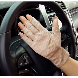 JURUAA Womens Sunblock UPF Fingerless Gloves Summer UV Protection Driving Cotton Gloves Khaki