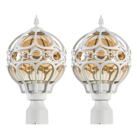 Outdoor Lamp Post Lights for Lawn Yard Driveway, White Outside Globe Aluminum Post Light, Anti-Rust Pier Mount Post Lighting Fixtures, Sphere Waterproof Exterior Pole Post Light (2 Pack)
