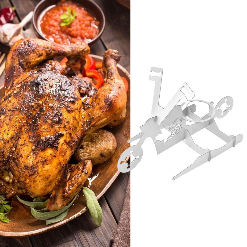 Stainless Steel Chicken Stand Removable Portable MotorcycleShape BBQ Roaster Stand