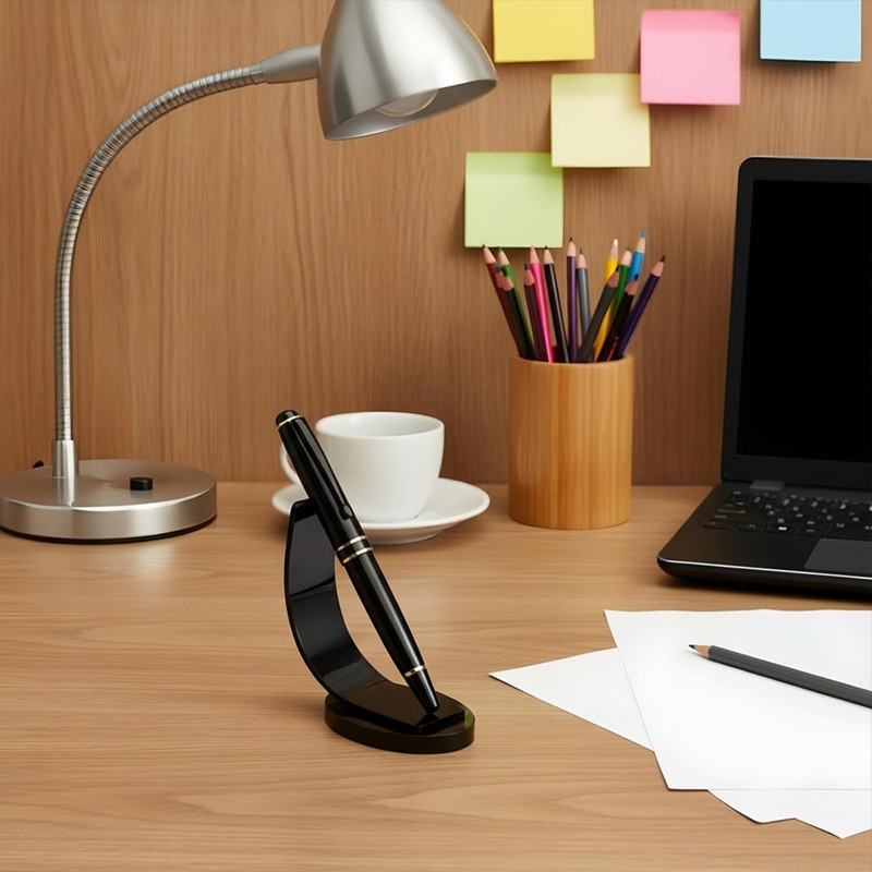 Ezymivs 2Pcs Acrylic Pen Display Stand, Black Acrylic Single Pen