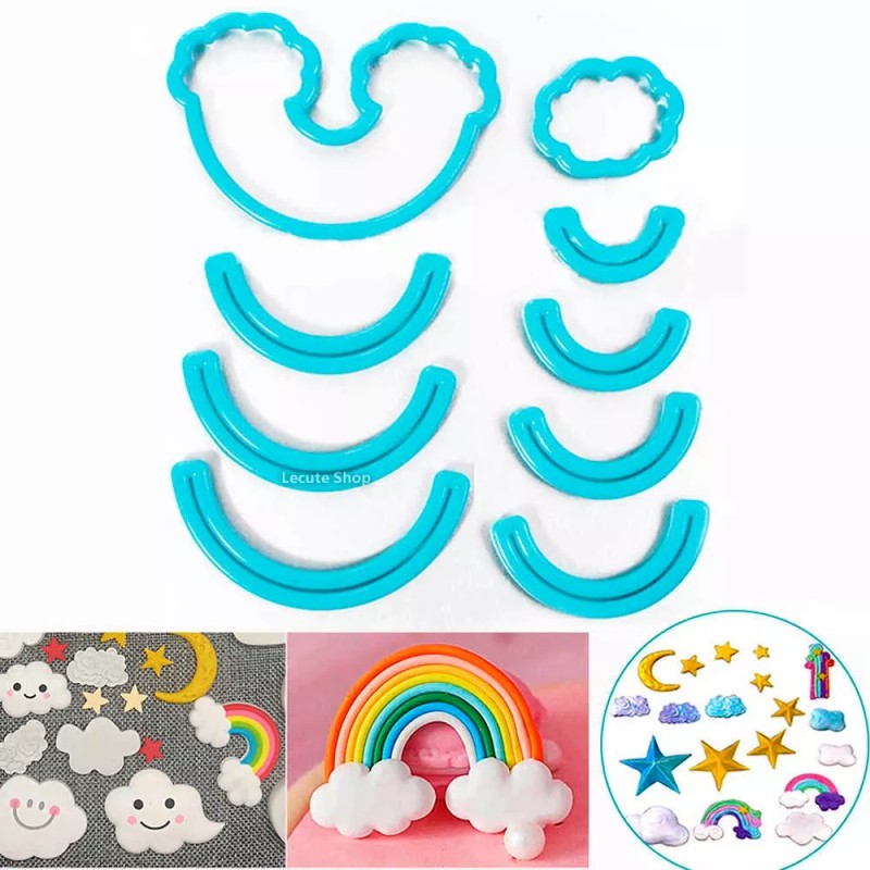 Dessert Gift Set 9 Cortadores Arcoiris Nube Rainbow Molde Fondant