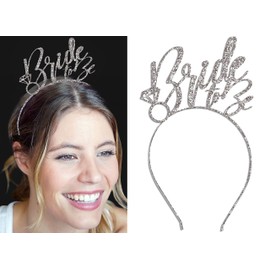 Silver Bride Tiara Sash Gift Set - Bride to Be White BRIDAL GRADE SATIN Sash & Sparkle Silver Glam Headband Set(Glam B2B & HB SLV) Wht