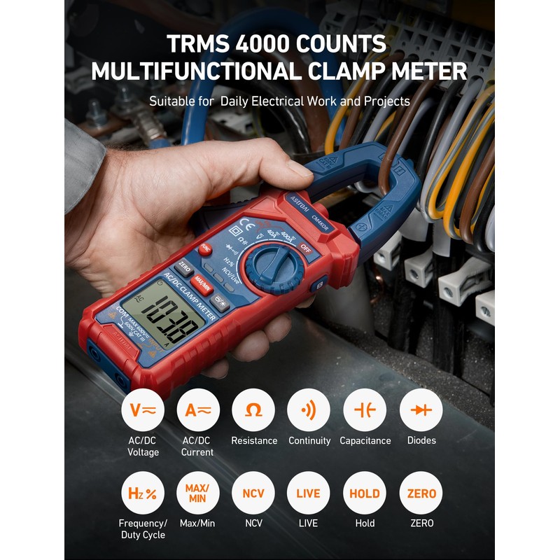 AstroAI Digital Clamp Meter Multimeter 4000 Counts Auto-ranging Amp Tester