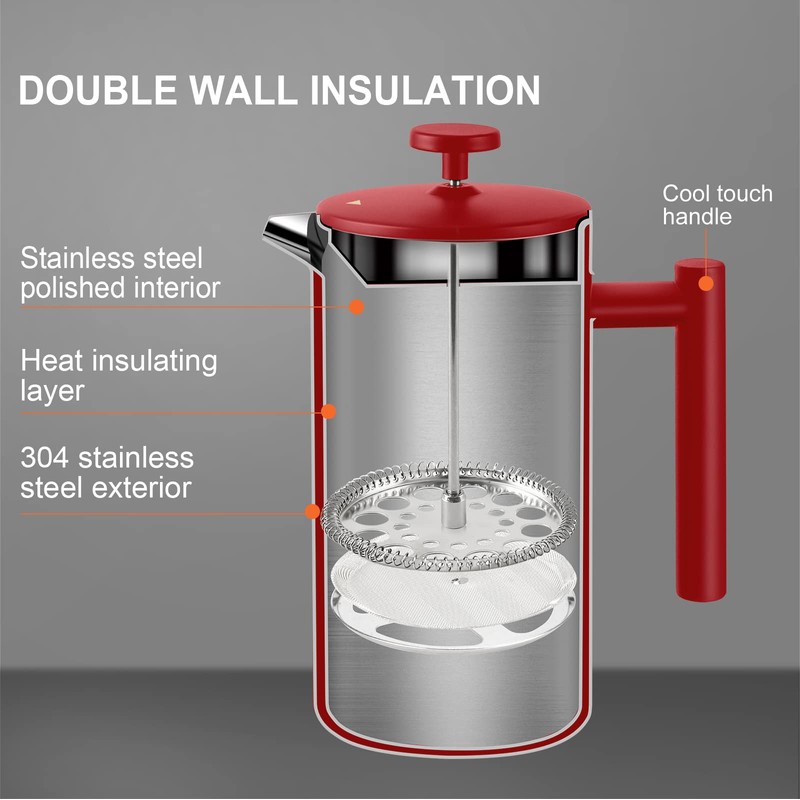 Secura French Press Coffee Maker, Double-Wall 304 Grade Stainless Steel