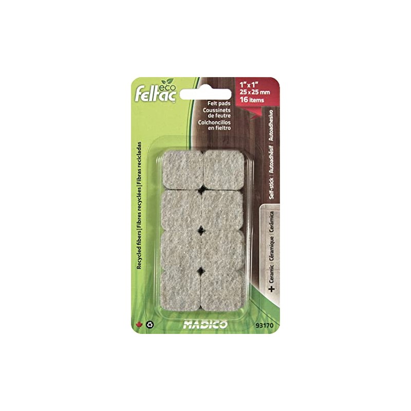 Eco Feltac Self-Stick Felt Floor Savers Square, Beige, 25 mm