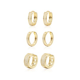 Krstudent 3 Pairs Gold Hoop Earrings Pack 18K Gold Plated Small Hypoallergenic Hoop Huggie Earrings Set for Women Girls