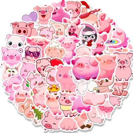 Pig Stickers for Laptop (50 Pieces), Gift for Children, Teenagers, Adults, Boys, Pig Waterproof Vinyl Stickers for Scrapbooking, Skateboard, Car, Luggage