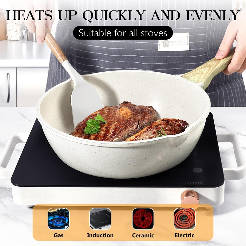 GiPP Nonstick Deep Frying Pan Skillet, 9.5" Saute Pan with