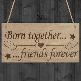 RED OCEAN Born Together Friends Forever Twins Keepsake Gift Hanging Plaque Family Sign